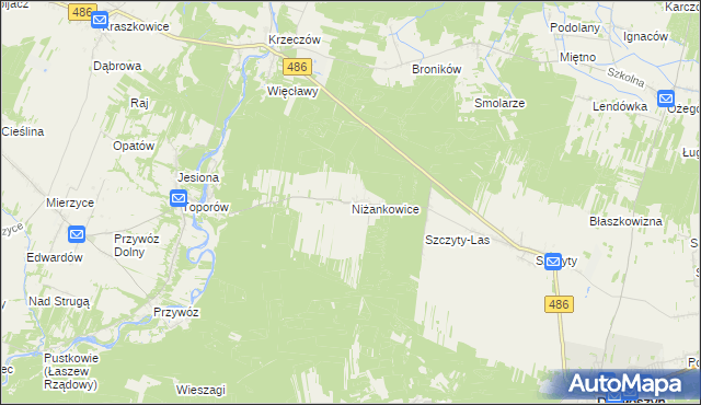 mapa Niżankowice, Niżankowice na mapie Targeo