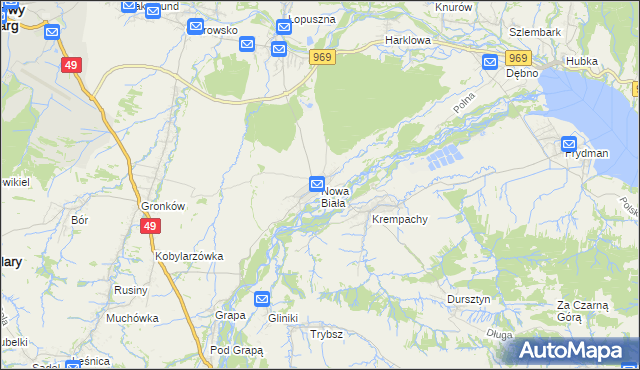 mapa Nowa Biała gmina Nowy Targ, Nowa Biała gmina Nowy Targ na mapie Targeo