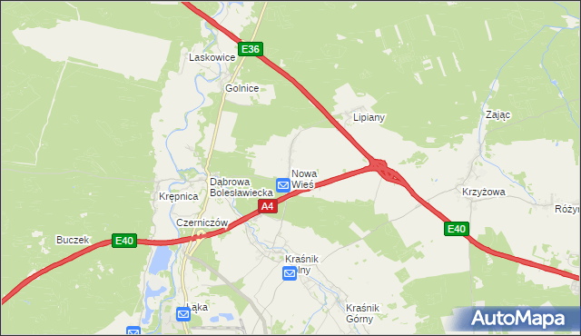 mapa Nowa Wieś gmina Bolesławiec, Nowa Wieś gmina Bolesławiec na mapie Targeo