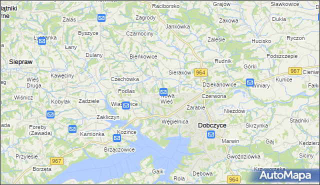 mapa Nowa Wieś gmina Dobczyce, Nowa Wieś gmina Dobczyce na mapie Targeo