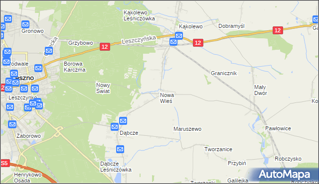 mapa Nowa Wieś gmina Rydzyna, Nowa Wieś gmina Rydzyna na mapie Targeo