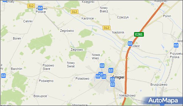 mapa Nowa Wieś gmina Śmigiel, Nowa Wieś gmina Śmigiel na mapie Targeo