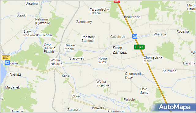 mapa Nowa Wieś gmina Stary Zamość, Nowa Wieś gmina Stary Zamość na mapie Targeo
