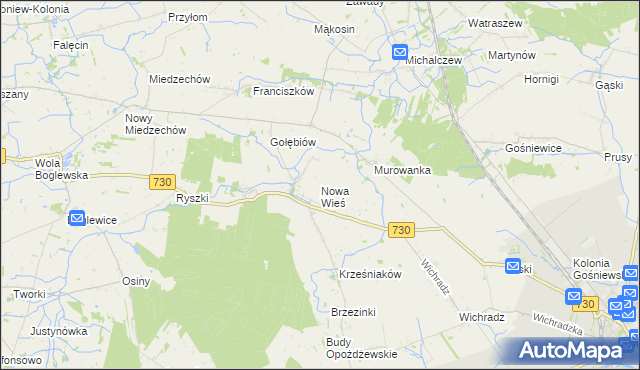 mapa Nowa Wieś gmina Warka, Nowa Wieś gmina Warka na mapie Targeo