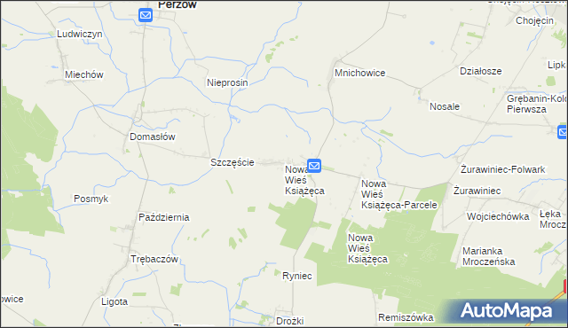 mapa Nowa Wieś Książęca gmina Bralin, Nowa Wieś Książęca gmina Bralin na mapie Targeo