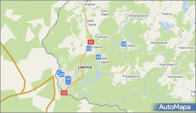mapa Nowe Czaple gmina Trzebiel, Nowe Czaple gmina Trzebiel na mapie Targeo