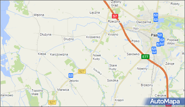 mapa Nowe Kusy, Nowe Kusy na mapie Targeo