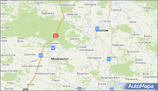 mapa Nowe Mistrzewice, Nowe Mistrzewice na mapie Targeo