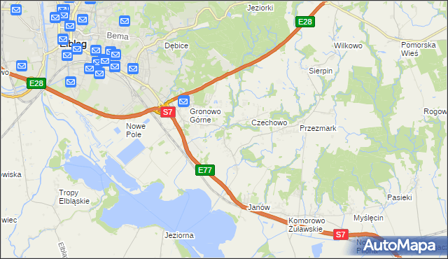 mapa Nowina gmina Elbląg, Nowina gmina Elbląg na mapie Targeo