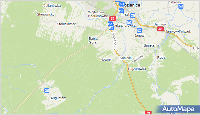 mapa Nowiny gmina Kozienice, Nowiny gmina Kozienice na mapie Targeo