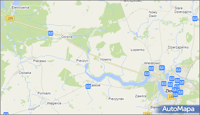mapa Nowiny gmina Złotów, Nowiny gmina Złotów na mapie Targeo