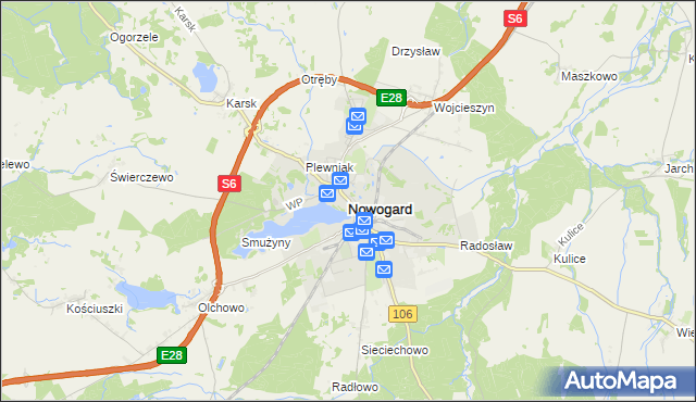 mapa Nowogard, Nowogard na mapie Targeo