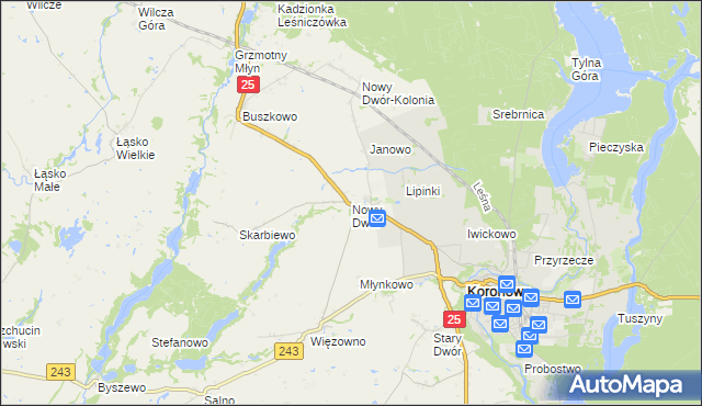 mapa Nowy Dwór gmina Koronowo, Nowy Dwór gmina Koronowo na mapie Targeo