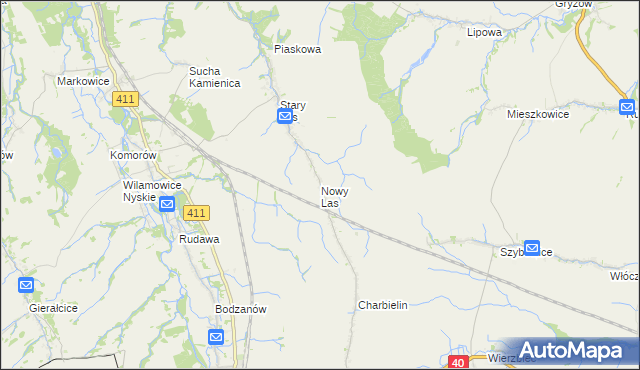 mapa Nowy Las gmina Głuchołazy, Nowy Las gmina Głuchołazy na mapie Targeo