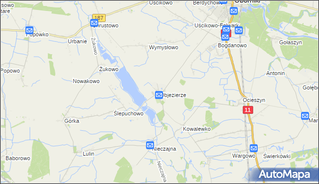 mapa Objezierze gmina Oborniki, Objezierze gmina Oborniki na mapie Targeo