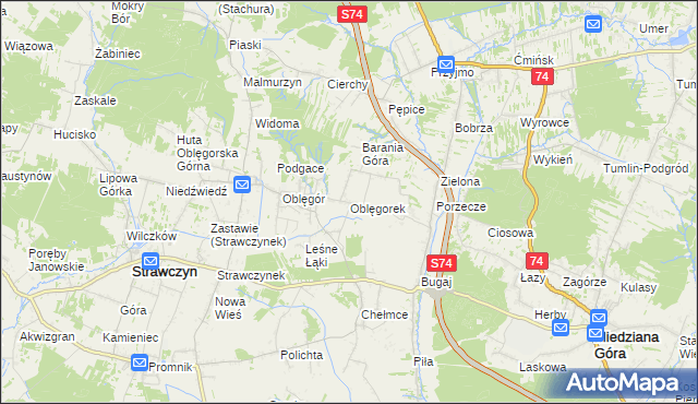 mapa Oblęgorek, Oblęgorek na mapie Targeo