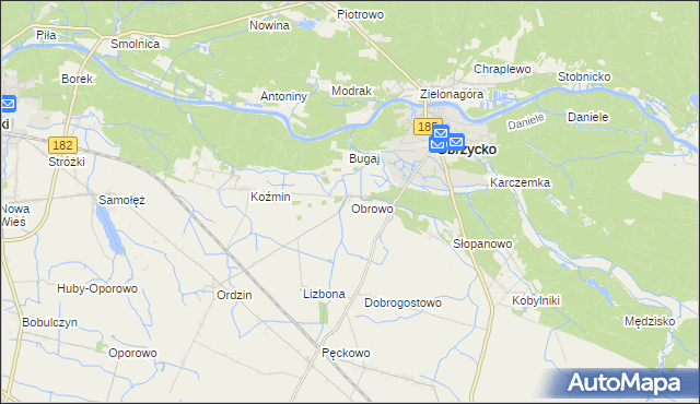 mapa Obrowo gmina Obrzycko, Obrowo gmina Obrzycko na mapie Targeo