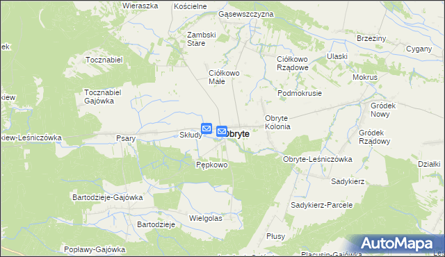 mapa Obryte powiat pułtuski, Obryte powiat pułtuski na mapie Targeo