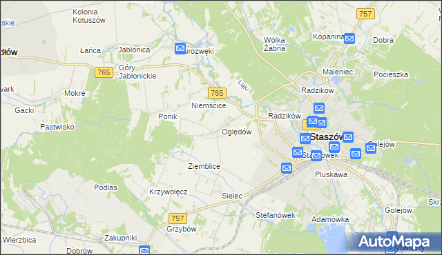 mapa Oględów, Oględów na mapie Targeo