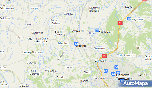 mapa Olesno powiat dąbrowski, Olesno powiat dąbrowski na mapie Targeo