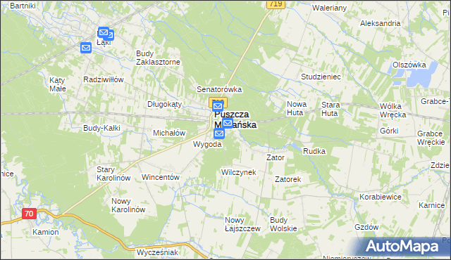 mapa Olszanka gmina Puszcza Mariańska, Olszanka gmina Puszcza Mariańska na mapie Targeo