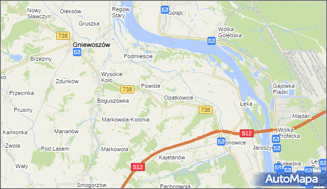 mapa Opatkowice gmina Puławy, Opatkowice gmina Puławy na mapie Targeo