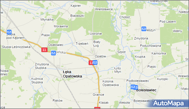 mapa Opatów gmina Łęka Opatowska, Opatów gmina Łęka Opatowska na mapie Targeo