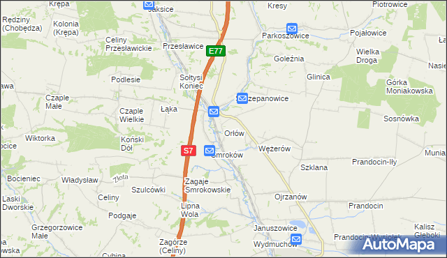 mapa Orłów gmina Słomniki, Orłów gmina Słomniki na mapie Targeo