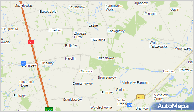 mapa Orzechowo gmina Jasieniec, Orzechowo gmina Jasieniec na mapie Targeo