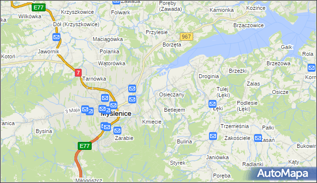 mapa Osieczany, Osieczany na mapie Targeo