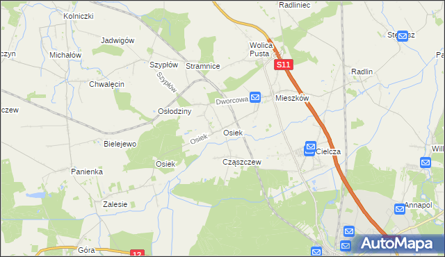 mapa Osiek gmina Jarocin, Osiek gmina Jarocin na mapie Targeo