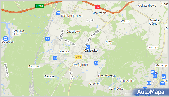 mapa Osielsko, Osielsko na mapie Targeo