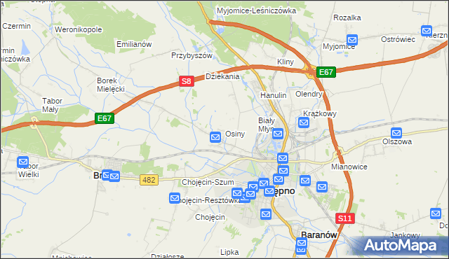 mapa Osiny gmina Kępno, Osiny gmina Kępno na mapie Targeo