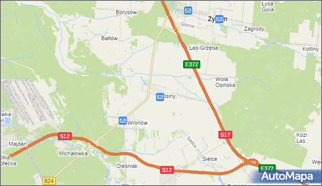 mapa Osiny gmina Żyrzyn, Osiny gmina Żyrzyn na mapie Targeo