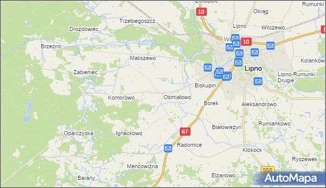 mapa Ośmiałowo gmina Lipno, Ośmiałowo gmina Lipno na mapie Targeo