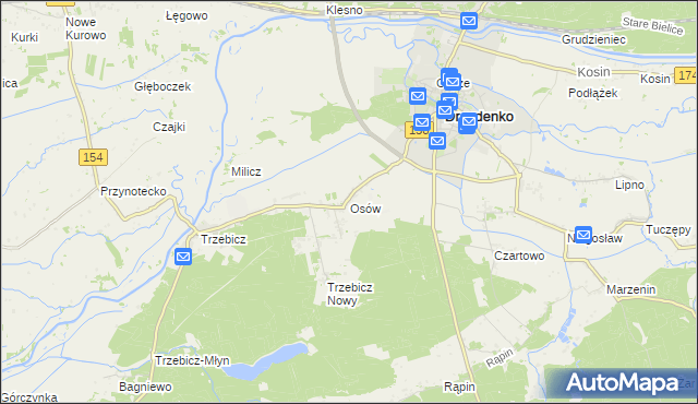 mapa Osów gmina Drezdenko, Osów gmina Drezdenko na mapie Targeo