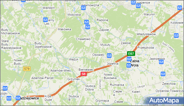 mapa Osowiec gmina Żabia Wola, Osowiec gmina Żabia Wola na mapie Targeo