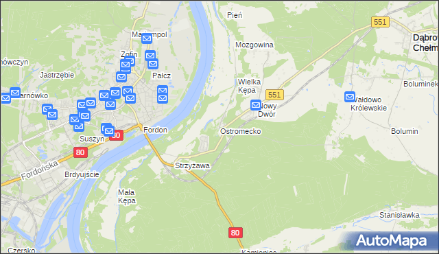 mapa Ostromecko, Ostromecko na mapie Targeo