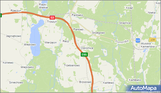 mapa Ostromice, Ostromice na mapie Targeo