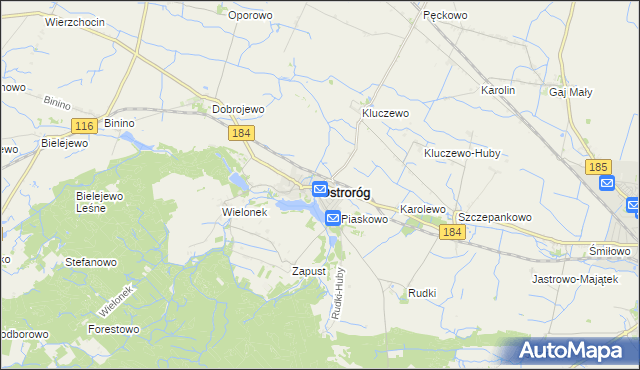 mapa Ostroróg powiat szamotulski, Ostroróg powiat szamotulski na mapie Targeo