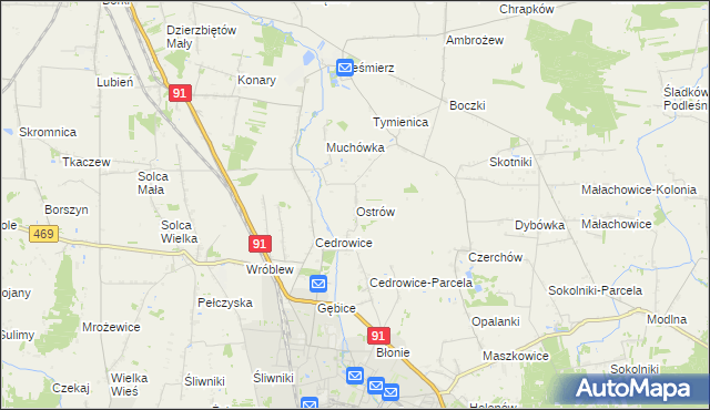 mapa Ostrów gmina Ozorków, Ostrów gmina Ozorków na mapie Targeo