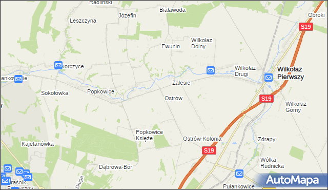 mapa Ostrów gmina Wilkołaz, Ostrów gmina Wilkołaz na mapie Targeo