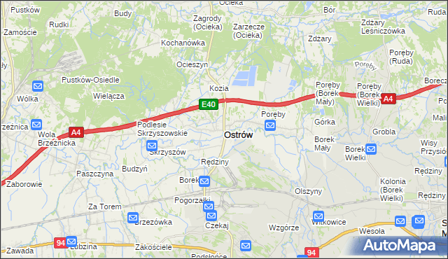 mapa Ostrów powiat ropczycko-sędziszowski, Ostrów powiat ropczycko-sędziszowski na mapie Targeo