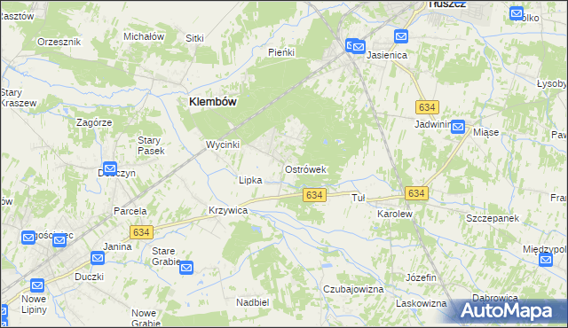 mapa Ostrówek gmina Klembów, Ostrówek gmina Klembów na mapie Targeo