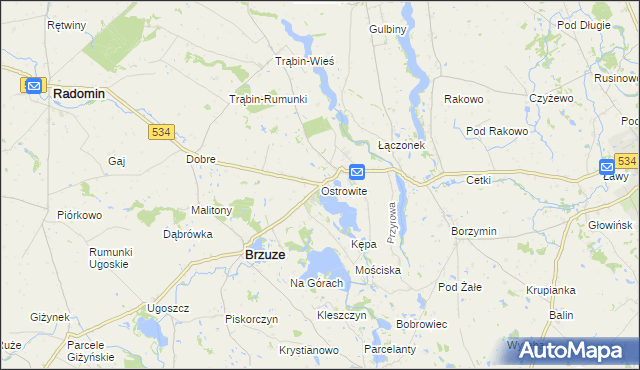 mapa Ostrowite gmina Brzuze, Ostrowite gmina Brzuze na mapie Targeo