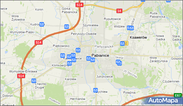 mapa Pabianic, Pabianice na mapie Targeo