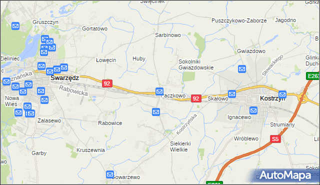 mapa Paczkowo gmina Swarzędz, Paczkowo gmina Swarzędz na mapie Targeo