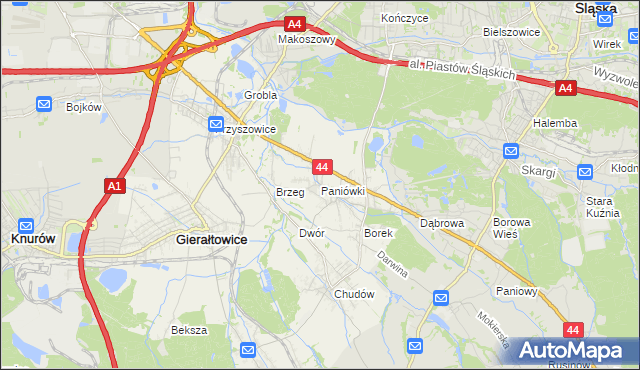 mapa Paniówki, Paniówki na mapie Targeo