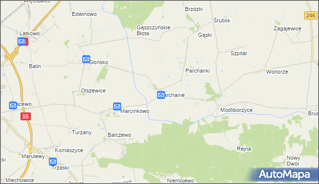 mapa Parchanie, Parchanie na mapie Targeo