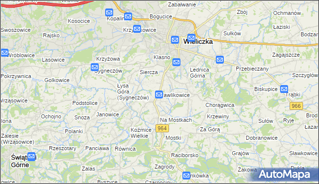 mapa Pawlikowice gmina Wieliczka, Pawlikowice gmina Wieliczka na mapie Targeo